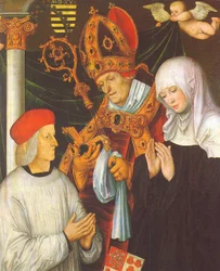 Gabriel von Eyb, Bischof von Eichstätt, mit den Heiligen Willibald und Walburga